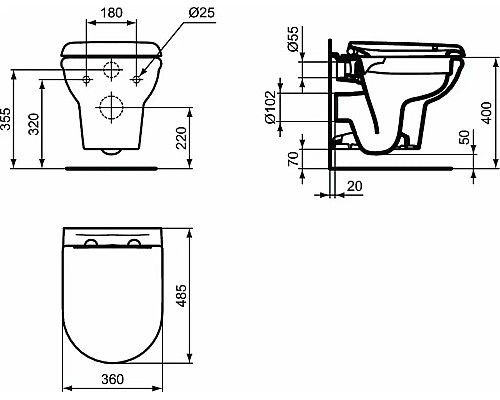 Комплект унитаза с инсталляцией Ideal Standard Prosys Exacto X042601 с сиденьем Микролифт