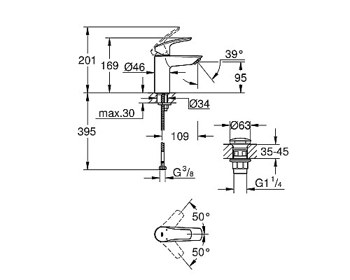 Смеситель для раковины Grohe Eurosmart 23922003 Хром