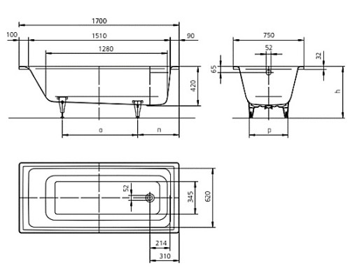 Ванна стальная Kaldewei Puro 170x75 256200013001