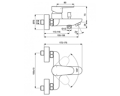 Смеситель для ванны Ideal Standard Cerafine Model O BC500XG Черный шелк