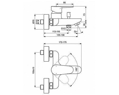 Смеситель для ванны Ideal Standard Cerafine Model O BC500XG Черный шелк