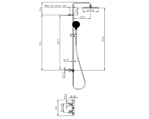 Душевая система Bossini Apice L10505.073 с термостатом Черный матовый