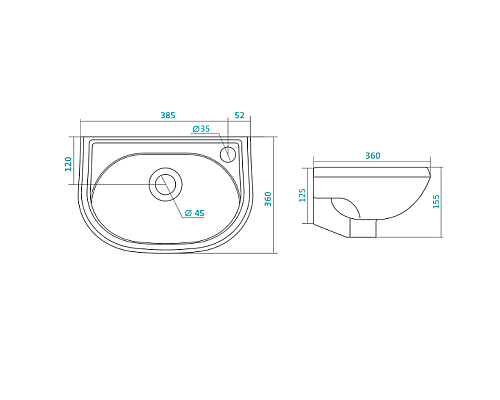 Полукруглая раковина Santek Бриз 40 1WH110445 отверстие под смеситель справа