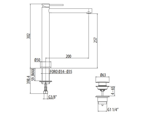 Высокий смеситель для раковины Gattoni Circle One с донным клапаном цвет хром
