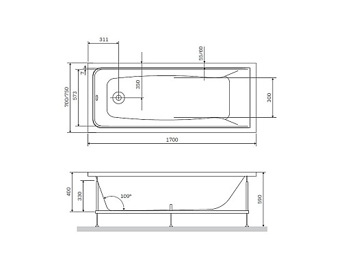 Каркас AM.PM Gem W90A-170-075W-R 1700 мм