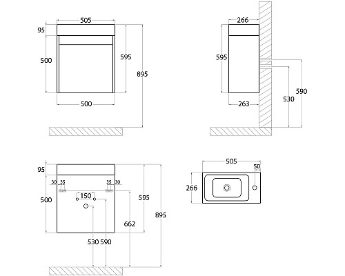 Тумба под раковину Art&Max Family-500-1D-SO-BL подвесная Белый глянец