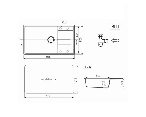 Кухонная мойка Ulgran Quartz Prima 860-07 уголь