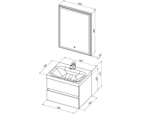 Мебель для ванной Aquanet Беркли 60 белый/дуб рошелье (зеркало дуб рошелье)