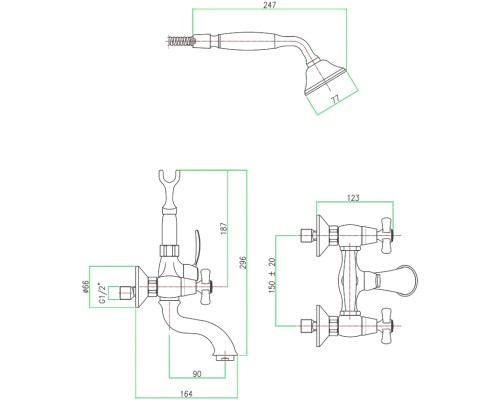 Смеситель для ванны Webert Armony AM720201010(153), золото