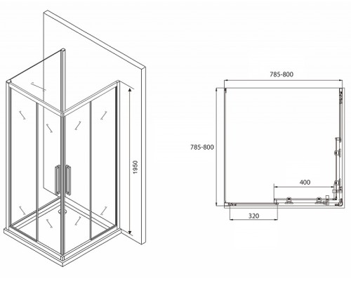 Душевой уголок Abber Schwarzer Diamant 80x80 Черный