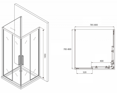 Душевой уголок Abber Schwarzer Diamant 80x80 Черный