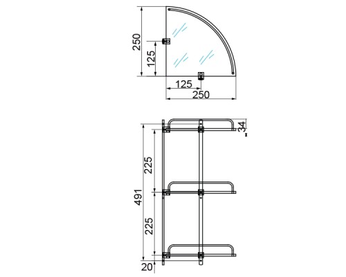 Полка угловая тройная Veragio Gifortes 26х26xH52 стекло матовое, бронза