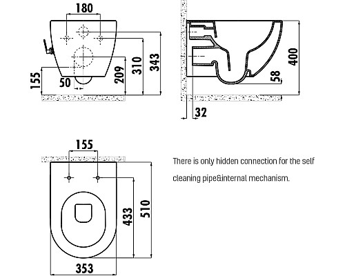 Унитаз биде Creavit Free FE322-34CB00E-0002 подвесной Белый без сиденья