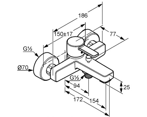 Однорычажный смеситель для ванны и душа Kludi Zenta 386700575