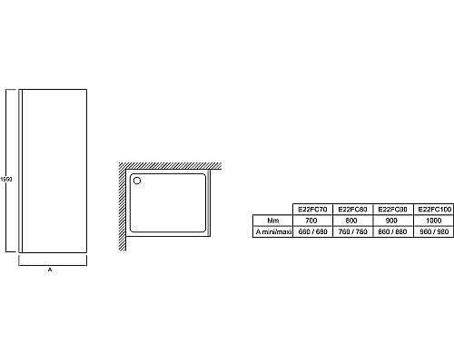 Душевая стенка Jacob Delafon Contra 90 E22FC90-BL Черный матовый