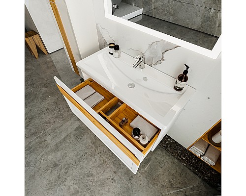 Тумба под раковину Бриклаер Берлин 100 4627125416095 подвесная Белый глянец