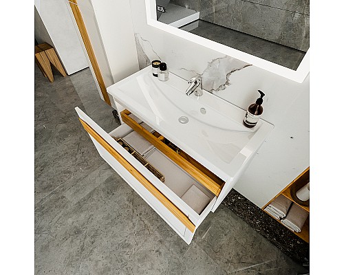 Тумба под раковину Бриклаер Берлин 100 4627125416095 подвесная Белый глянец