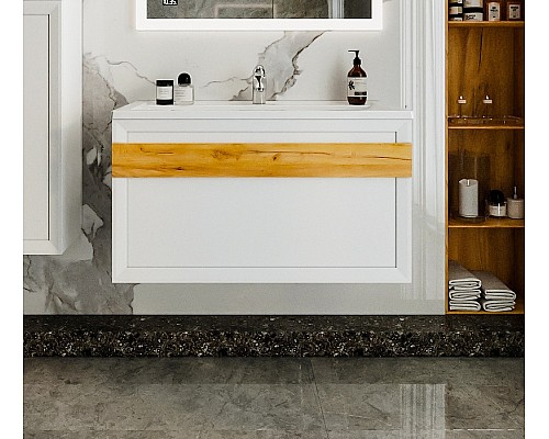 Тумба под раковину Бриклаер Берлин 100 4627125416095 подвесная Белый глянец