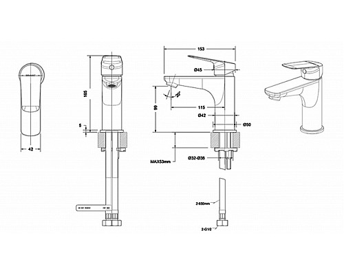 Смеситель для раковины Bravat Rhein F1429564BW-9-ENG Черный матовый