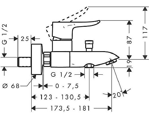 Смеситель для ванны,для душа Hansgrohe Metris 31480000