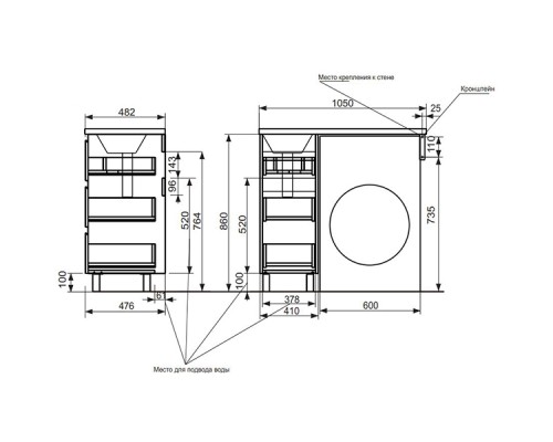 Тумба с раковиной Эстет Dallas Luxe 105 R ФР-00009669 Белая