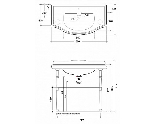 Раковина Kerasan Retro 105001-1 100 см