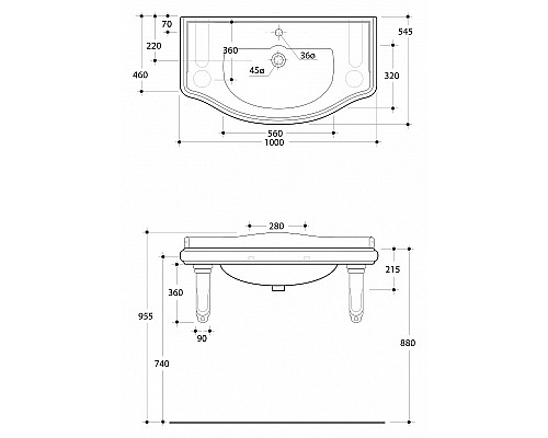 Раковина Kerasan Retro 105001-1 100 см