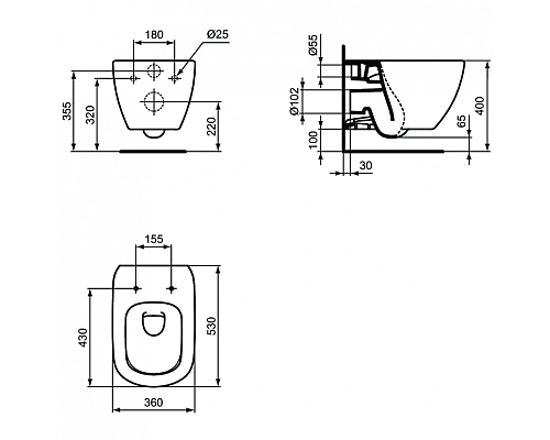 Комплект унитаза с инсталляцией Ideal Standard Tesi T3868V3 с сиденьем Микролифт