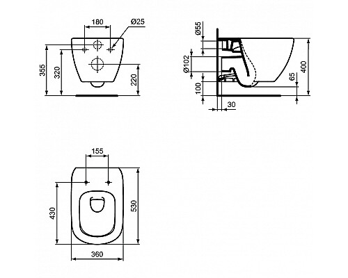 Комплект унитаза с инсталляцией Ideal Standard Tesi T3868V3 с сиденьем Микролифт