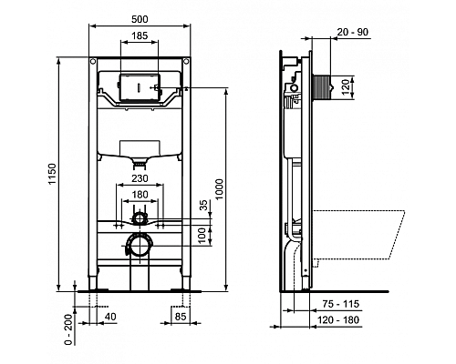 Комплект унитаза с инсталляцией Ideal Standard Tesi T3868V3 с сиденьем Микролифт