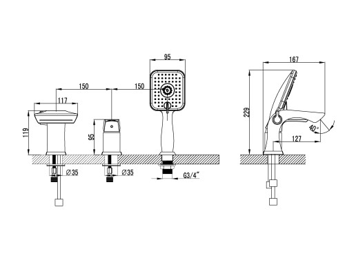 Смеситель Lemark Unit LM4545C на борт ванны, встраиваемый