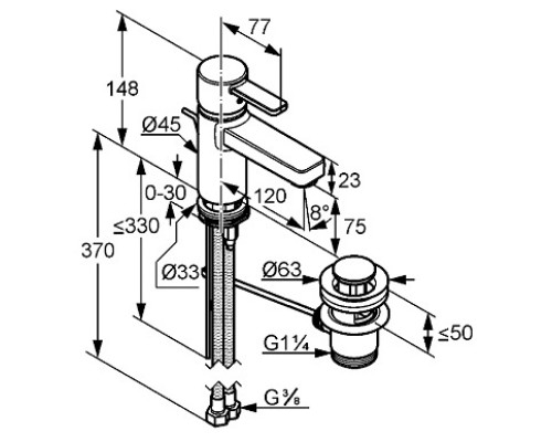 Однорычажный смеситель для раковины Kludi Zenta 382608675
