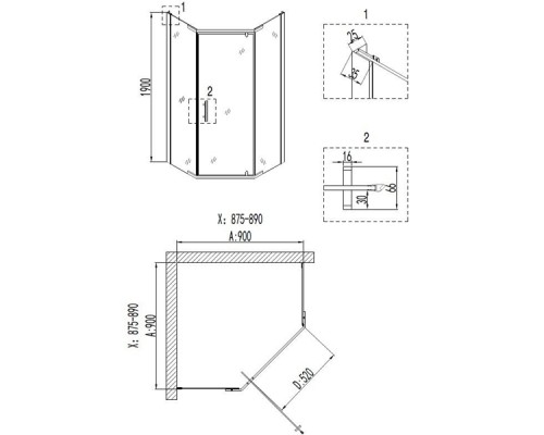 Душевой уголок Niagara Nova NG-6805-08 BLACK 90х90 профиль Черный стекло прозрачное