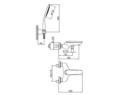 Смеситель для ванны Webert Aria AI850101015, хром