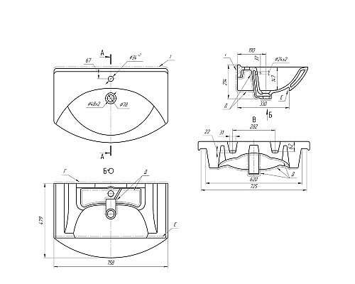 Умывальник мебельный Dreja Лагуна 75 28230
