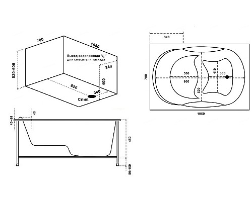 Акриловая ванна Bas Рио 120x70