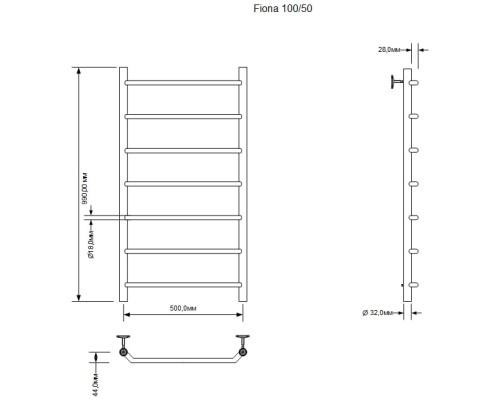 Полотенцесушитель водяной Aquanet Fiona 1000x500, хром