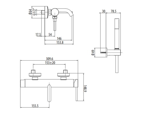 Смеситель для ванны Gattoni Circle Two цвет хром
