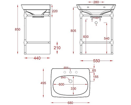 Раковина Artceram Civitas 68 CIL001 34 00 Серая