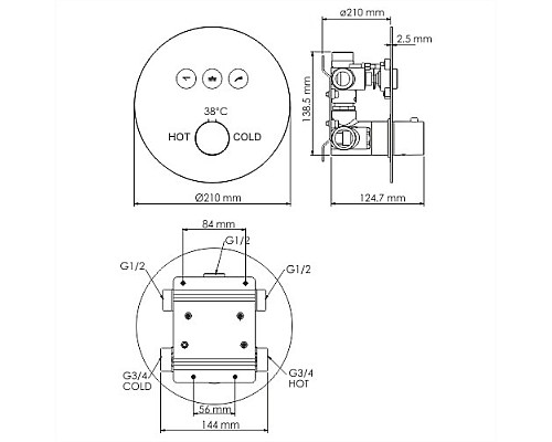 Душевая система WasserKRAFT Dinkel A175817 с термостатом Хром