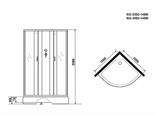 Душевая кабина Niagara Classic 100x100 NG-3502-14BK без гидромассажа