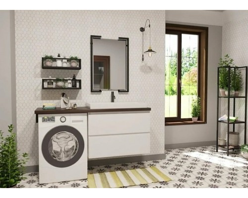 Тумба с раковиной Эстет Malibu Luxe 155 R ФР-00007114 подвесная Белая Темное дерево