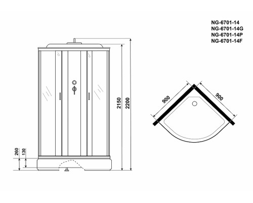Душевая кабина Niagara Classic 90x90 NG-6701-14P без гидромассажа
