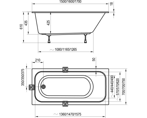Акриловая ванна Ravak Chrome Slim 160x70