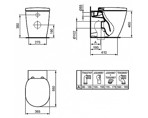Унитаз Ideal Standard Connect AquaBlade E052401 приставной без сиденья