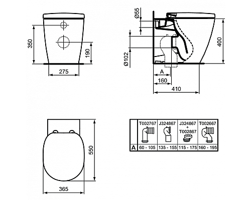 Унитаз Ideal Standard Connect AquaBlade E052401 приставной без сиденья