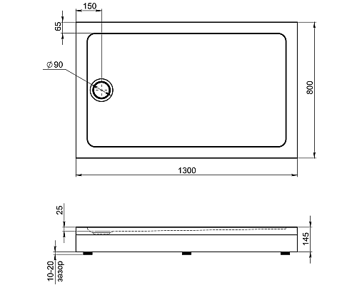 Акриловый поддон для душа Bas Олимпик 130х80 ПН00058 Белый