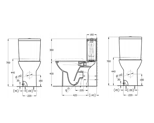 Унитаз компакт Roca Debba Round Rimless 34299P00Y без бачка и сиденья