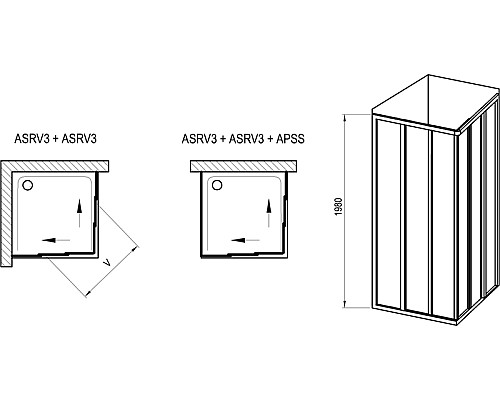 Душевая дверь Ravak Supernova ASRV3-80 198 15V403R2Z1 профиль Черный стекло Transparent
