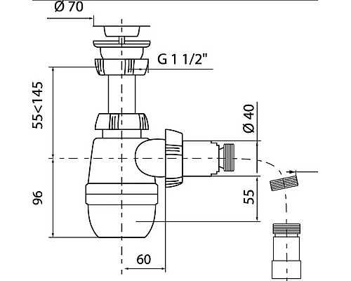 Сифон для кухонной мойки Wirquin Минор 30718026 Нержавеющая сталь